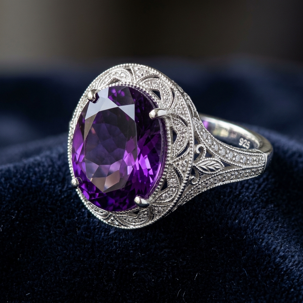 Amethyst Sterling Silver Cocktail Ring