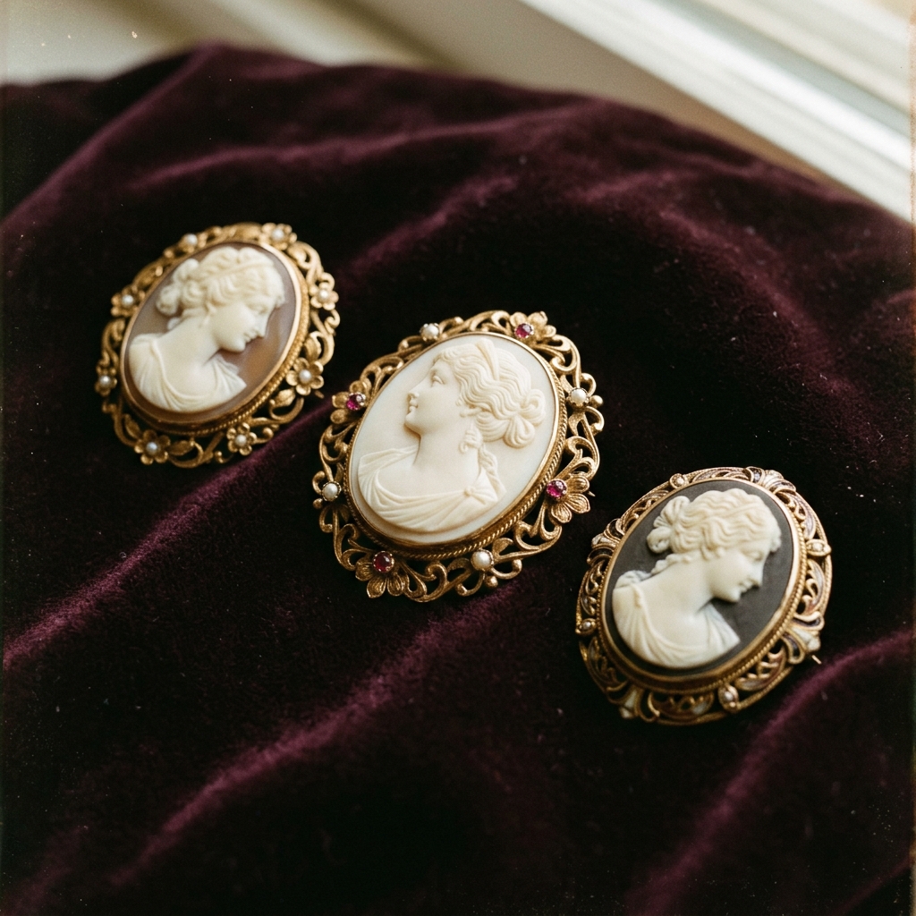 Vintage-Style Cameo Brooch Set