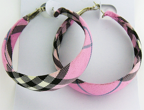 Pink Plad Round Earring