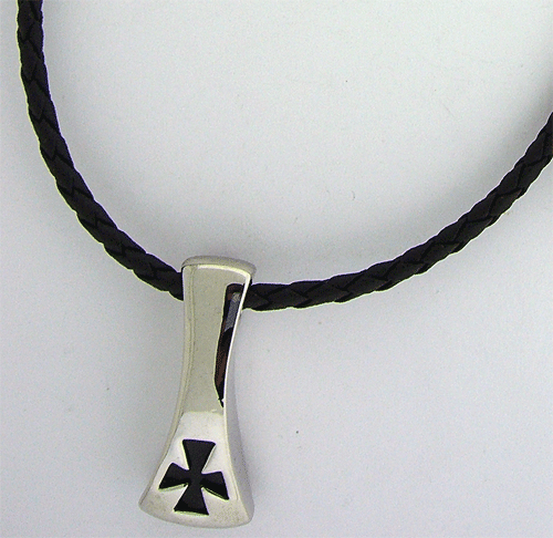 Silver toned cross pendant with rubber necklace