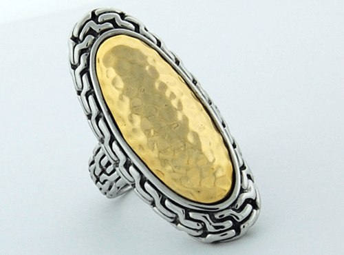 Sterling Silver and Yellow Gold Oval Ring 